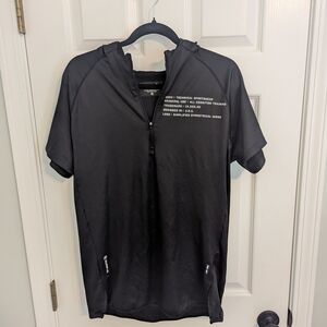 ASRV Shirt Mens Medium Black Hooded Short Sleeve Quarter Zip Gym